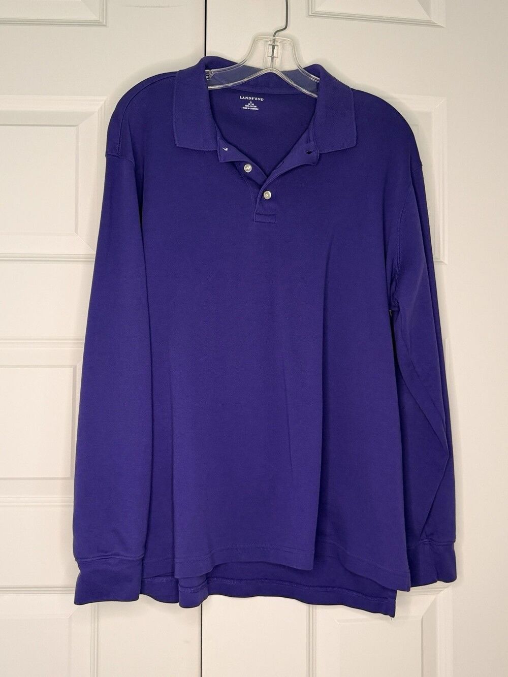 Lands' End Polo Shirt Mens Large Purple Long Sleeve Traditional Fit 100% Cotton